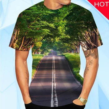 2023 Новая модная повседневная футболка с короткими рукавами с 3D-принтом Green Leaves для мужчин