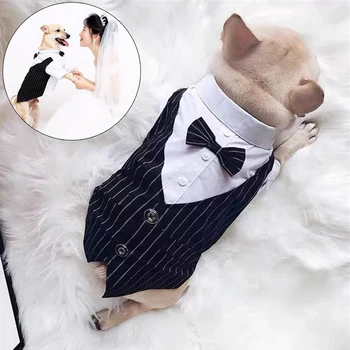 французский бульдог свадебный костюм сплошные полосы одежда для домашних животных куртка + рубашка + галстук для маленьких собак померанский йоркшир вечеринка одежда
