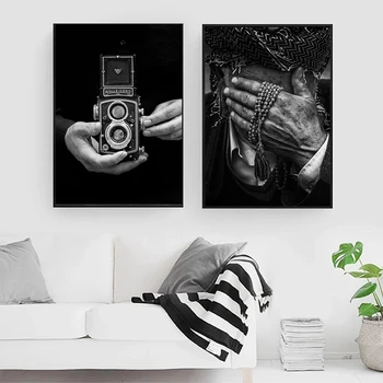 Черно-белая ретро камера Курдский скандинавский портрет Плакаты и принты Настенное искусство Холст Живопись Украшение стены гостиной