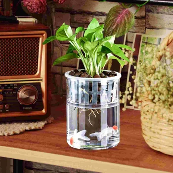Офисный декор Чаша с золотыми рыбками Легкий аквариум в домашних условиях Горшок для гидропонного растения Пластиковый маленький