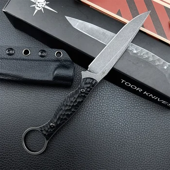 EDC Toor Anaconda Нож с фиксированным лезвием 8Cr13Mov Stonewash Blade G10 Ручка с кольцом на мизинце Тактическое военное боевое охотничье снаряжение