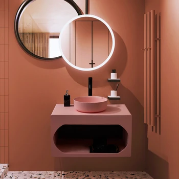 скандинавский шкаф для ванной комнаты комбинация тумба для раковины из искусственного камня настенный розовый шкаф для ванной комнаты комбинация