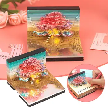 Цветущая сакура Домик на дереве Панорамный 3D Заметка Зеркало Резьба по дереву Панорамный трехмерный цвет Дом Бумага для заметок O3V6