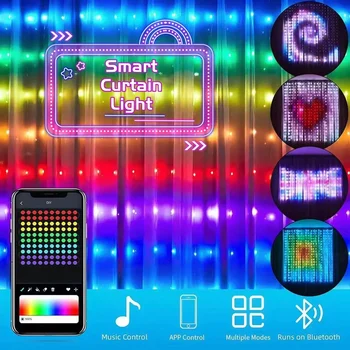 Smart Bluetooth APP Control LED RGB Curtain String Lights Рождественский сказочный свет Гирлянда DIY Картина Дисплей Вечеринка Свадебный декор