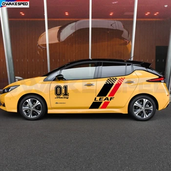 4pcs Гоночные спортивные полосы для Nissan Leaf Кузов автомобиля Боковой декор Наклейка Индивидуальный номер Виниловые наклейки Автоаксессуары