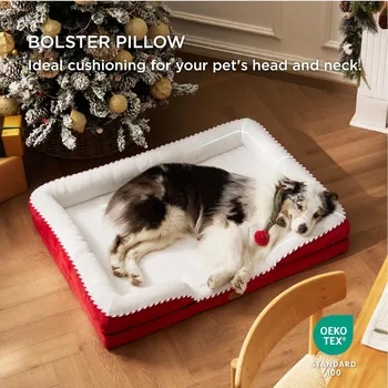 Ортопедическая кровать для собак для очень больших собак XL Моющийся диван-кровать для собак Большой, водонепроницаемая подкладка и нескользящее дно, красный питомник