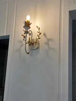  французский кантри деревянный моноцефальный настенный светильник из золотой пшеницы американский ретро спальня коридор проход гостиная настенная лампочка