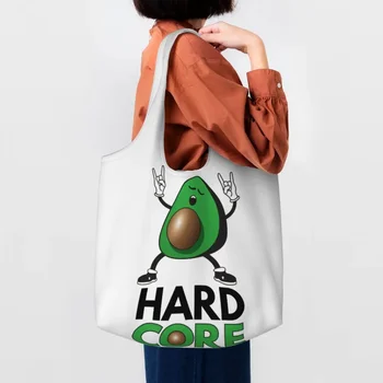 Многоразовый Hard Core - Авокадо Каламбур Сумка для покупок Женская холщовая сумка на плечо Прочные фрукты Веганские продукты Сумки для покупателей Сумки
