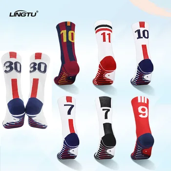 Футбольные носки с цифровыми номерами, Спортивные носки знаменитостей, Подошвы для полотенец, Носки средней длины Футбольное тренировочное оборудование