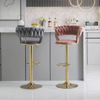 Роскошный бархатный барный стул Поворотный подъемный Гостиная Современное искусство Скандинавская кухня Барный стул Обеденные стулья Офисная промышленная мебель