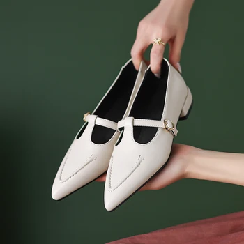 2023 новые весенние женские туфли-лодочки плюс размер 22-26,5 см из микрофибры верх Туфли с острым носком Мэри Джейн туфли женская обувь с т-образной пряжкой