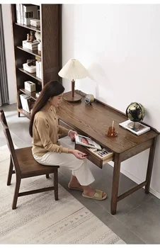 Письменный стол из чистого массива дерева, американский минималистичный орех, красный дуб, компьютерный стол, настольная мебель