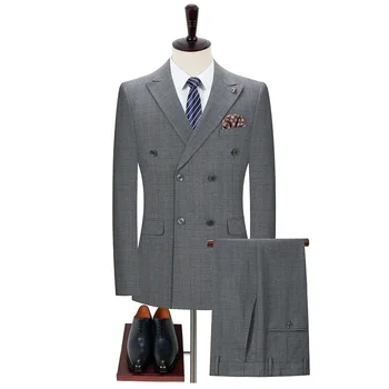 2023 Высококачественный клетчатый двойной сплит (костюм + брюки) Мужской мужской комплект из двух частей Four Seasons High-End Light Business Gentleman