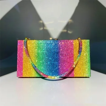 Роскошная вечерняя сумка с радужными бриллиантами Конфетный цвет Клетчатые женские сумки Сумки через плечо для женщин Кошельки со стразами 2023