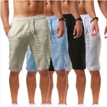 2022 Новые мужские хлопковые льняные шорты Брюки Мужские летние дышащие однотонные льняные брюки Фитнес Уличная одежда S-5XL