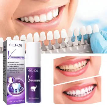 V34 Фиолетовый корректор зубов Зубная паста Эффективное отбеливание полости рта 30 мл Зубная паста для чистки зубов Продукт Мусс Отбеливатель H0W1